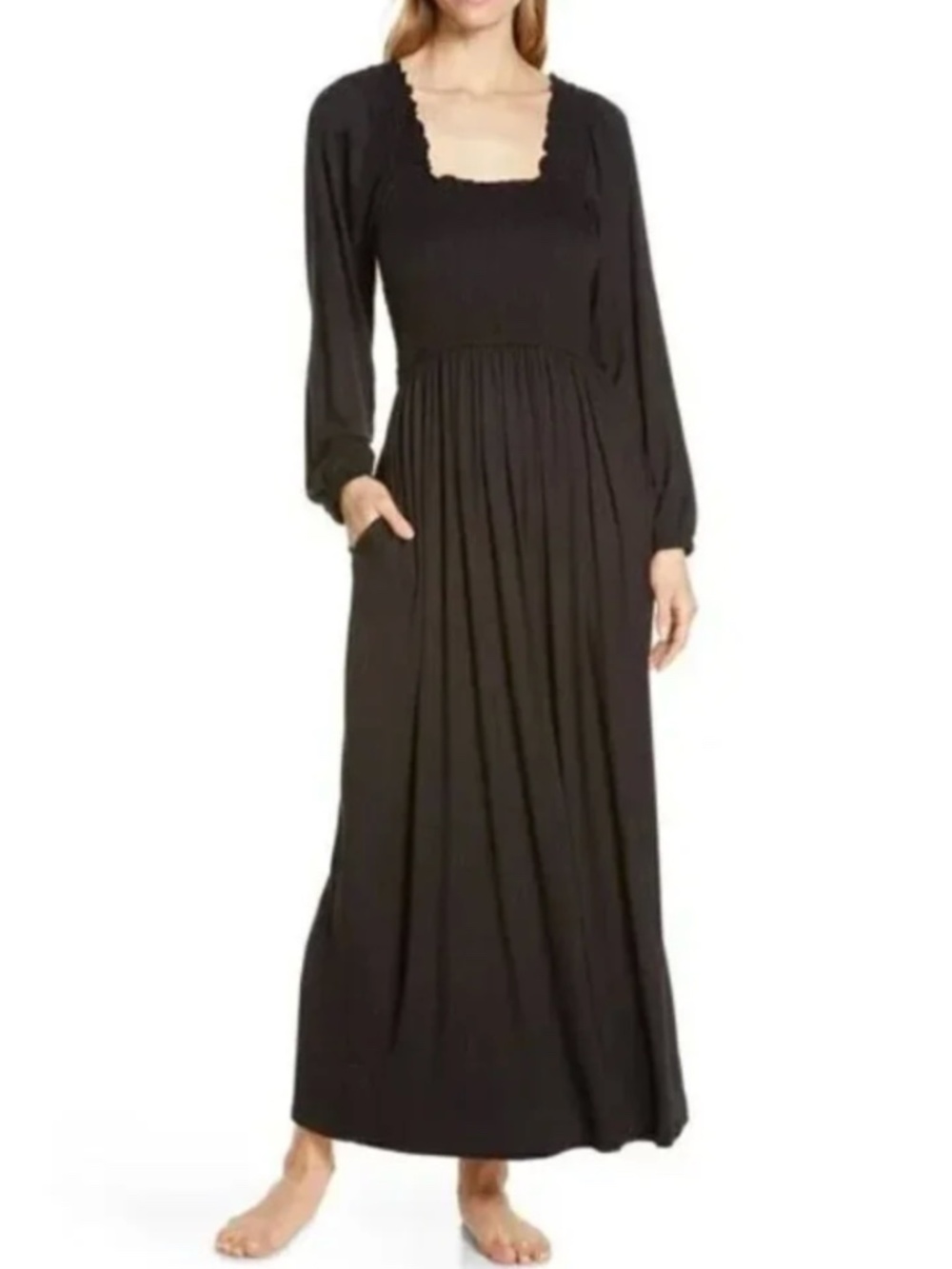Cottagecore NORDSTROM Women's Size M Moonlight Eco Long Sleeve Nightgown Black